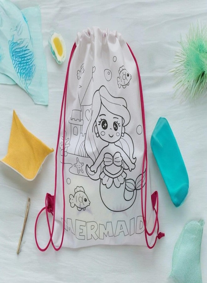 Asera DIY Colouring Bags Birthday Return Gifts Haversack Bags Dori Bags Goody Bags | Set of 12 | Size: 14 x 11 inches | for Kids (Mermaid) - Image 5